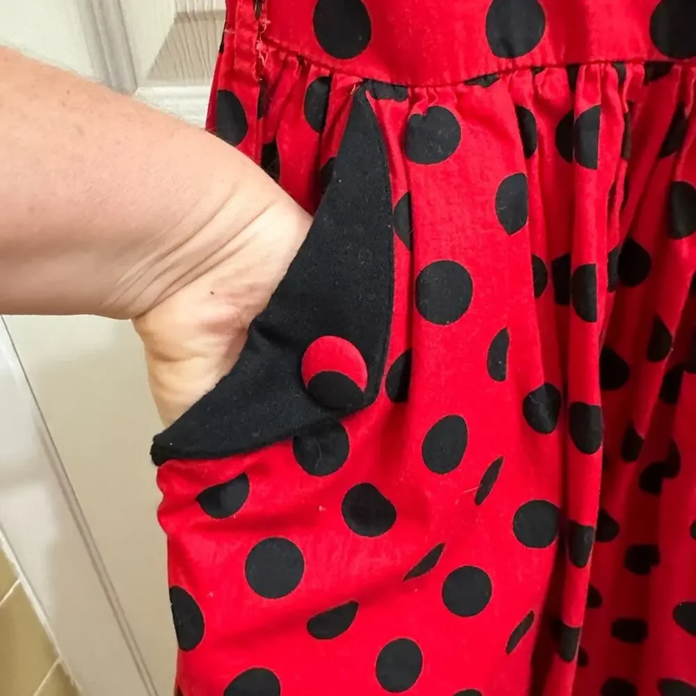 Lindy Bop Dress Polka Dot Off Shoulder Pockets 12 L Retro 40's Twee Rockabilly - Picture 5 of 10
